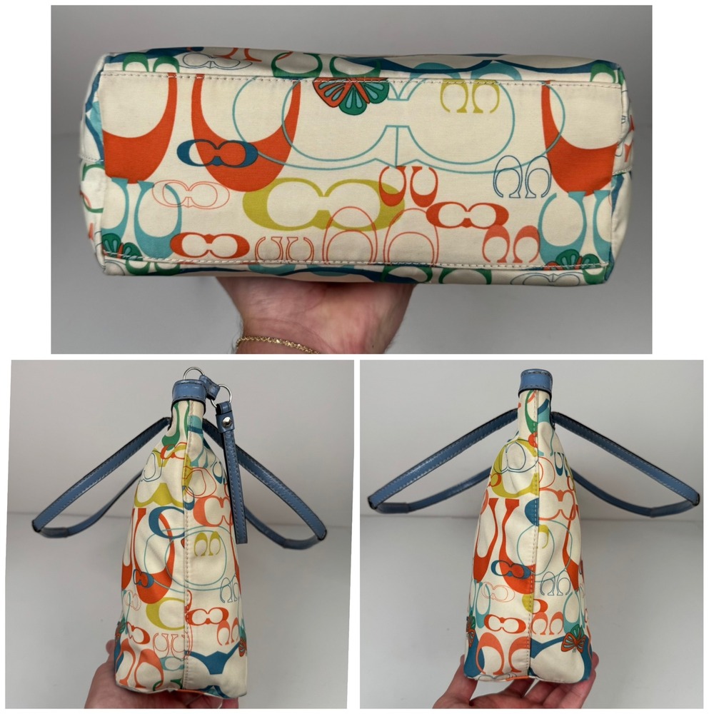 Coach Optic Signature Butterfly Leather Canvas Colorful Zip Tote Bag Purse Y2K - Picture 3 of 8